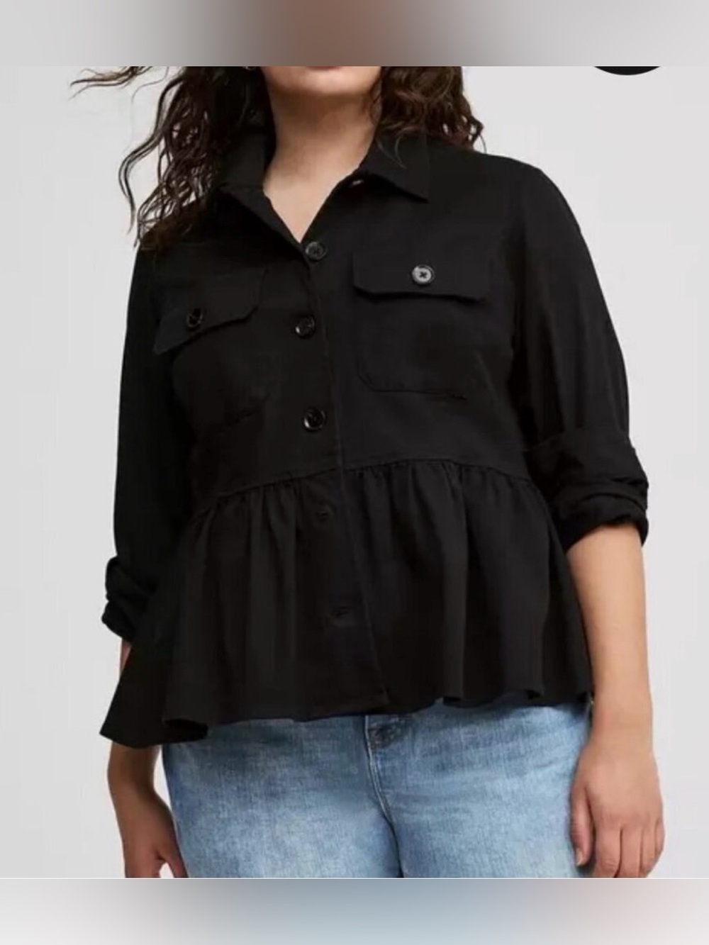 torrid Black Peplum Button-Down Jacket-size 00